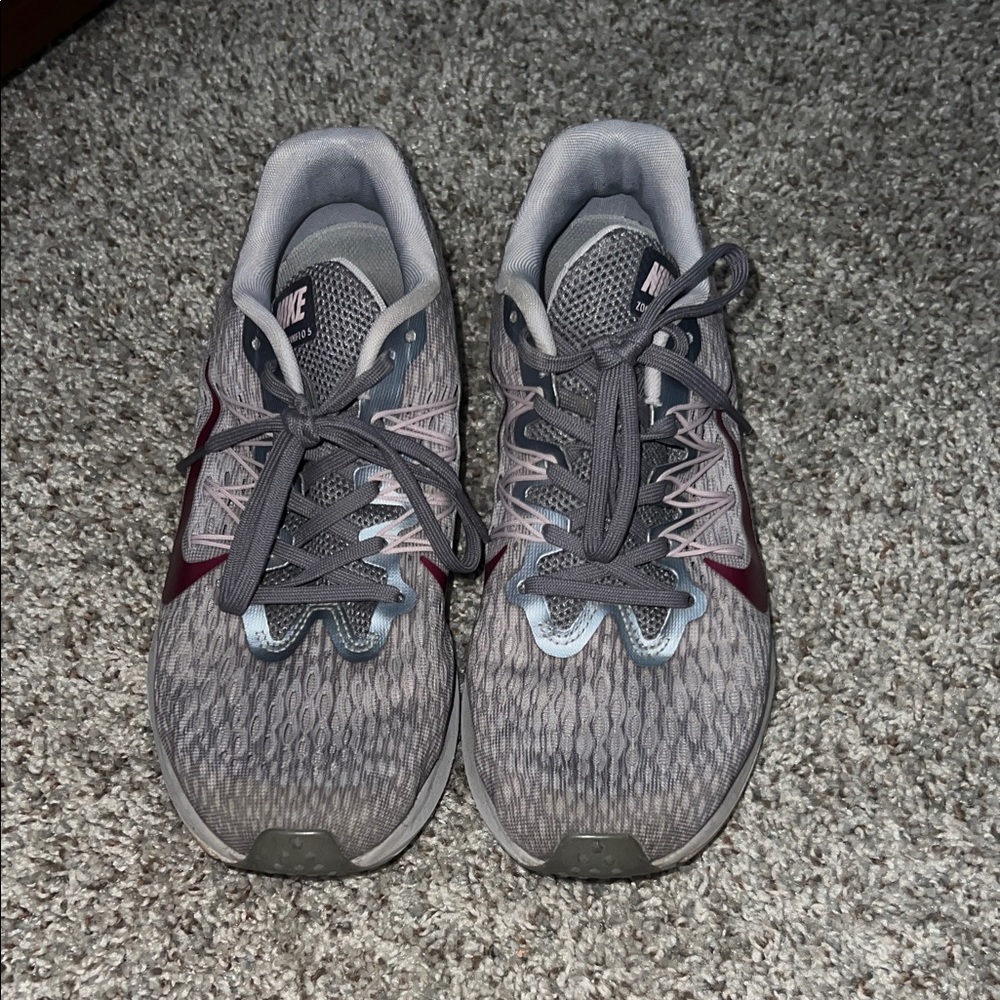 Nike Gray Mesh Sneakers with Maroon Swoosh Size 8.5